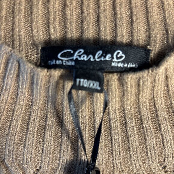 Ribbed Knit Camel Sweater For Women Turtleneck Style By Charlie B Size Tall/XXL - Picture 6 of 12
